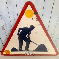 Ancienne Plaque Émaille Signalisation Travaux Chantier Vitracier Neuhaus H77cm