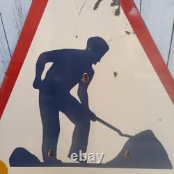 Ancienne Plaque Émaille Signalisation Travaux Chantier Vitracier Neuhaus H77cm