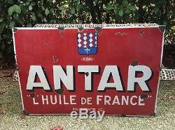 Ancienne Plaque Emaillee ANTAR Huile de France -no bidon affiche pub