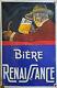 Ancienne Plaque Emaillée BIERE RENAISSANCE E A S 38x58cm bar brasserie cave vin