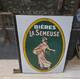 Ancienne Plaque Emaillee Bieres La Semeuse Double Face Avec Son Attache D'orige