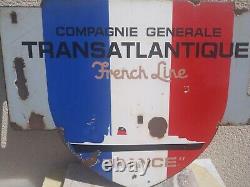 Ancienne Plaque Emaillee Blason Transatlantique Cgt Paquebot France Le Havre