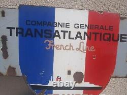 Ancienne Plaque Emaillee Blason Transatlantique Cgt Paquebot France Le Havre