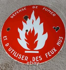 Ancienne Plaque Emaillée Bombée 39 cm Defense De Fumer Industrial Enamel Sign