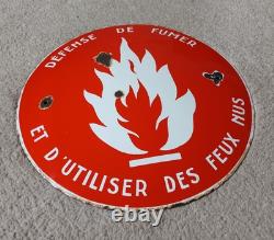 Ancienne Plaque Emaillée Bombée 39 cm Defense De Fumer Industrial Enamel Sign