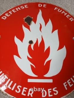 Ancienne Plaque Emaillée Bombée 39 cm Defense De Fumer Industrial Enamel Sign