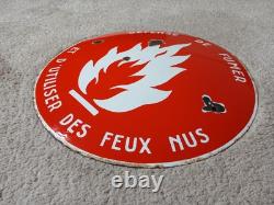 Ancienne Plaque Emaillée Bombée 39 cm Defense De Fumer Industrial Enamel Sign