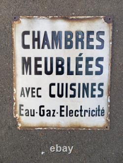 Ancienne Plaque Emaillee Bombee Chambres Meublees Avec Cuisines