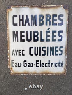 Ancienne Plaque Emaillee Bombee Chambres Meublees Avec Cuisines