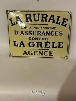 Ancienne Plaque Émaillée Bombée D'agence La Rurale Assurance Signée Edmond Jean