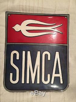 Ancienne Plaque Émaillée Bombée Simca