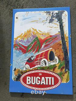 Ancienne Plaque Emaillee Bugatti Automobile Garage Originale Et No Copi 72x51cm