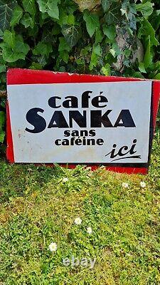 Ancienne Plaque Emaillee Cafe Sanka Double Face Avec Equerre
