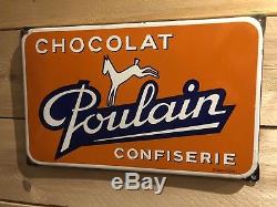 Ancienne Plaque Emaillee Chocolat Poulain TOP ETAT