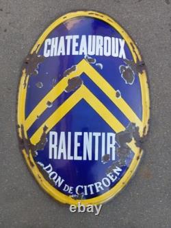 Ancienne Plaque Émaillée Directionnelle Châteauroux RALENTIR