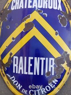 Ancienne Plaque Émaillée Directionnelle Châteauroux RALENTIR