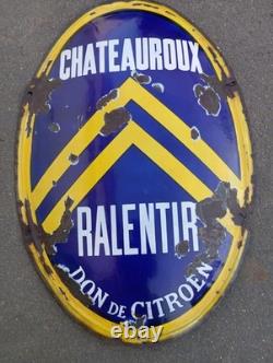 Ancienne Plaque Émaillée Directionnelle Châteauroux RALENTIR