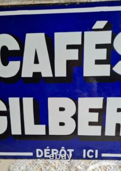 Ancienne Plaque Emaillee Double Face Equerre Cafe Gilbert