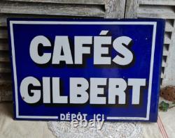 Ancienne Plaque Emaillee Double Face Equerre Cafe Gilbert