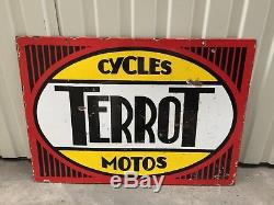+++++ Ancienne Plaque Emaillee Double Face Garage Auto Cycles Motos Terrot +++++
