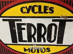 +++++ Ancienne Plaque Emaillee Double Face Garage Auto Cycles Motos Terrot +++++