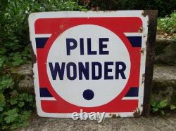 Ancienne Plaque Émaillée Double Face Pile Wonder