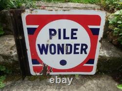 Ancienne Plaque Émaillée Double Face Pile Wonder