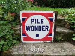 Ancienne Plaque Émaillée Double Face Pile Wonder