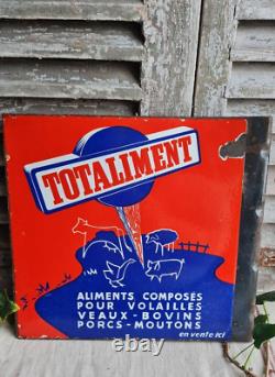 Ancienne Plaque Emaillee Double Face Publicitaire Totaliment Animaux