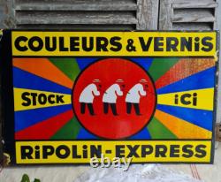 Ancienne Plaque Emaillee Double Face Ripolin Peinture