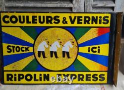 Ancienne Plaque Emaillee Double Face Ripolin Peinture