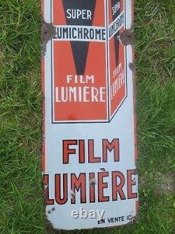 Ancienne Plaque Emaillee Film Lumiere publicitaire vintage 1m47
