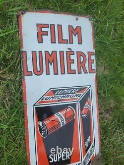 Ancienne Plaque Emaillee Film Lumiere publicitaire vintage 1m47