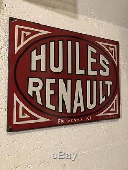 Ancienne Plaque Emaillee Huiles Renault TOP ÉTAT