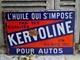 Ancienne Plaque Emaillee Kervoline Huile Garage Auto Double Face Japy