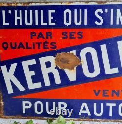 Ancienne Plaque Emaillee Kervoline Huile Garage Auto Double Face Japy