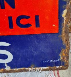 Ancienne Plaque Emaillee Kervoline Huile Garage Auto Double Face Japy