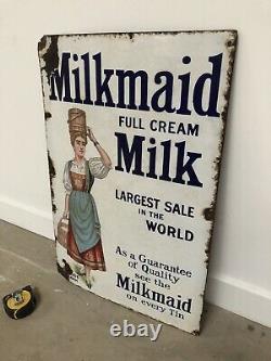 Ancienne Plaque Emaillee Milkmaid Enamel Porcelain Sign Emailschild
