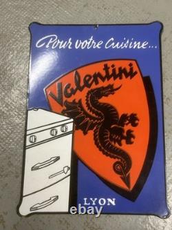 Ancienne Plaque Émaillée Publicitaire Cuisinière Valentini Cuisine Vintage