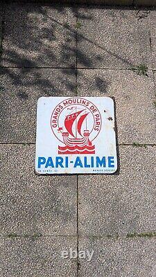 Ancienne Plaque Émaillée Publicitaire Grands Moulins de Paris Pari-Alime Vintage