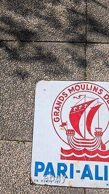Ancienne Plaque Émaillée Publicitaire Grands Moulins de Paris Pari-Alime Vintage