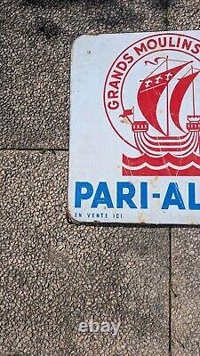 Ancienne Plaque Émaillée Publicitaire Grands Moulins de Paris Pari-Alime Vintage