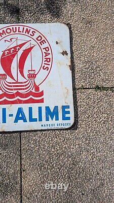 Ancienne Plaque Émaillée Publicitaire Grands Moulins de Paris Pari-Alime Vintage