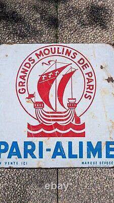 Ancienne Plaque Émaillée Publicitaire Grands Moulins de Paris Pari-Alime Vintage