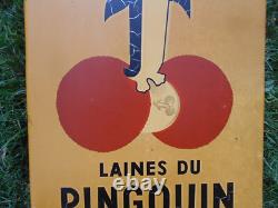 Ancienne Plaque Emaillee Publicitaire Laines Du Pingouin Double Face Tôle Peinte