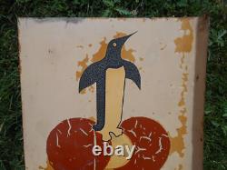 Ancienne Plaque Emaillee Publicitaire Laines Du Pingouin Double Face Tôle Peinte