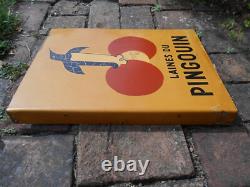 Ancienne Plaque Emaillee Publicitaire Laines Du Pingouin Double Face Tôle Peinte