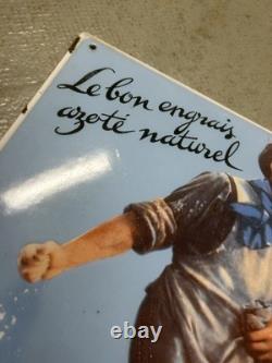 Ancienne Plaque Émaillée Publicitaire Nitrate de Soude du Chili Engrais Agricole