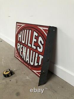 Ancienne Plaque Emaillee Renault Huiles Enamel Sign Emailschild Porcelain