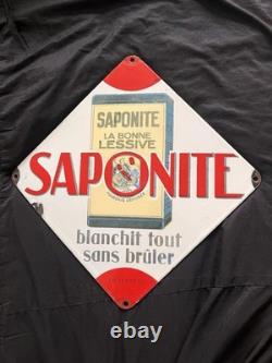 Ancienne Plaque Émaillée SAPONITE 23 X 23 Cm TBE Pub